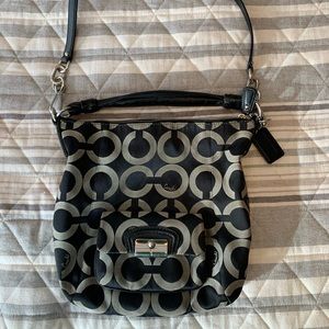 Coach hobo bag, jacquard fabric w/ leather piping
